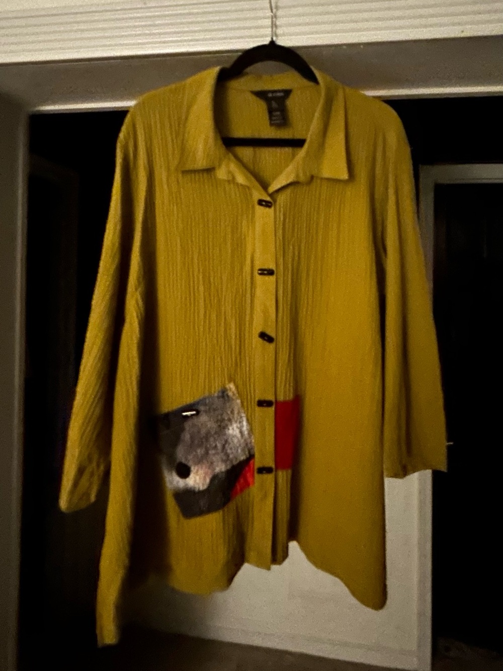 Ali Miles Mustard Button-Down Long Sleeve Top with Accent Pocket